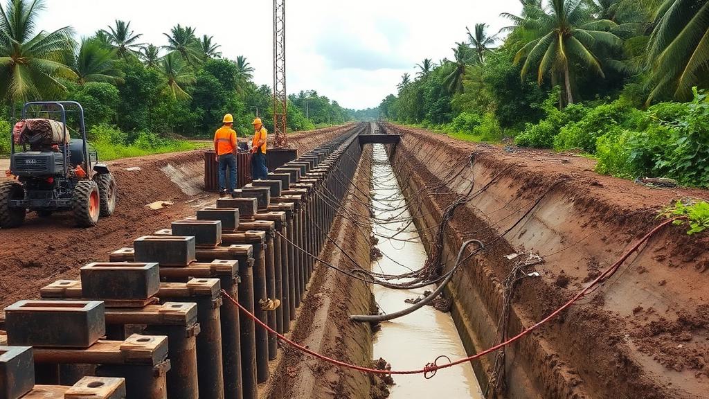 Sheet piling rig working a site in Guyana
